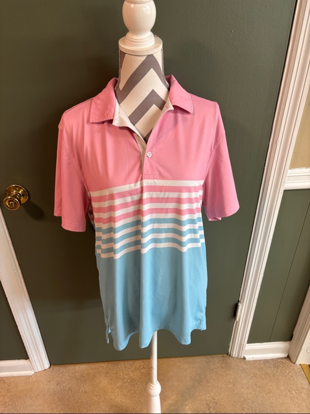 chubbies Pink and Light Blue Striped Polo Shirt